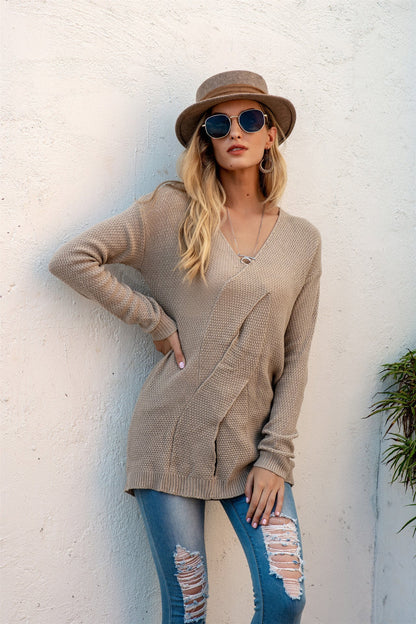 Women’s Pullover Sweater – Oversized Fit – Off-Shoulder – Draped Front – Long Sleeve