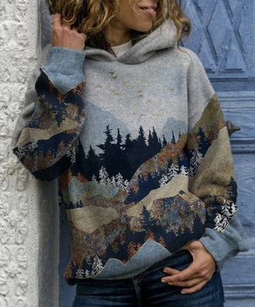 Women's hooded long sleeved digital printed sweater