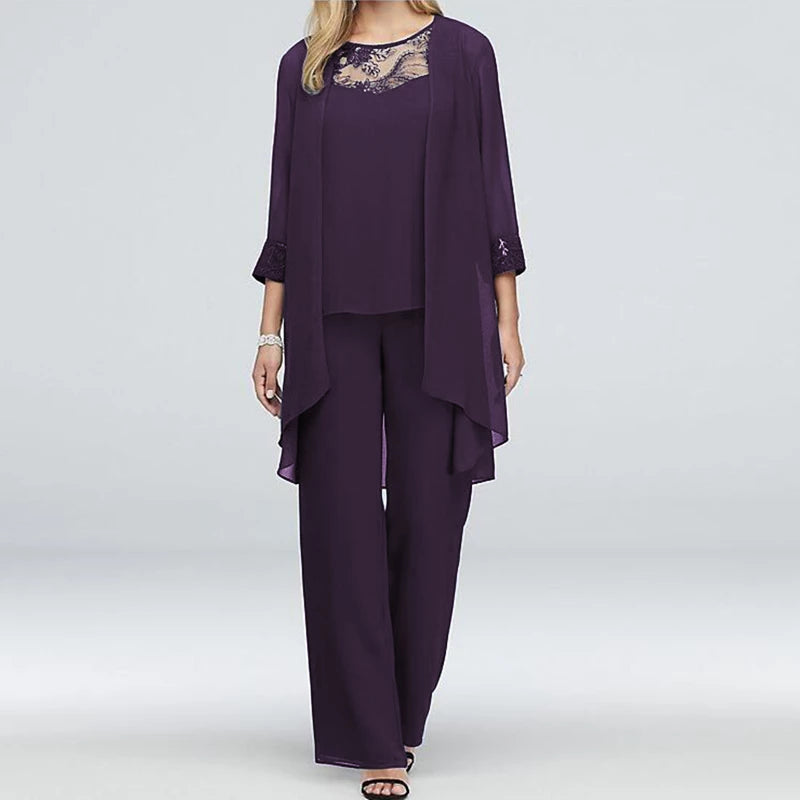 Elegant Lace Chiffon Three-Piece Top Set