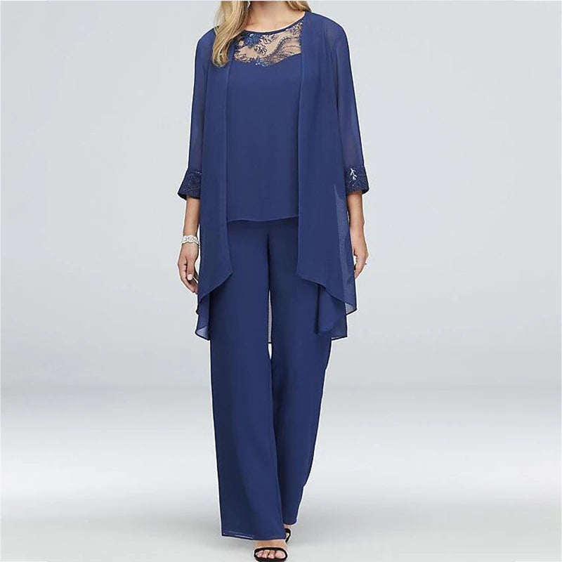 Elegant Lace Chiffon Three-Piece Top Set