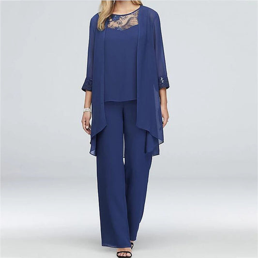 Elegant Lace Chiffon Three-Piece Top Set