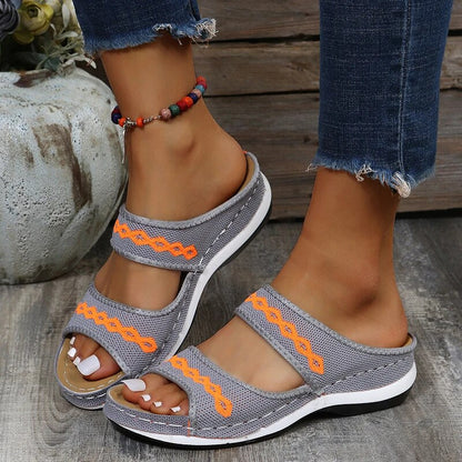 Women's Slip-On Sandals - Woven Fabric Straps - Cushioned Sole - Casual Everyday Wear