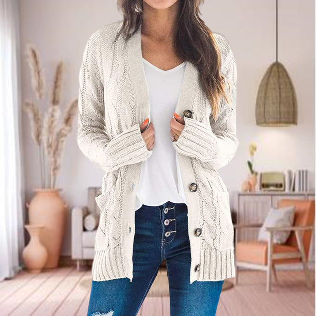 Women's cable knit long cardigan sweater