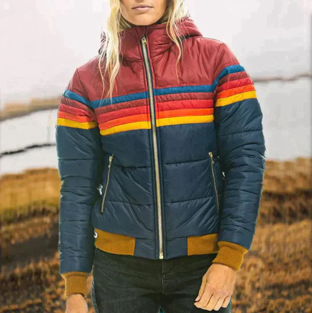 Rainbow winter jacket for women with high collar
