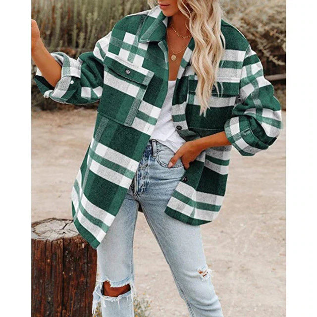Wool Blend Oversized Plaid Jacket 