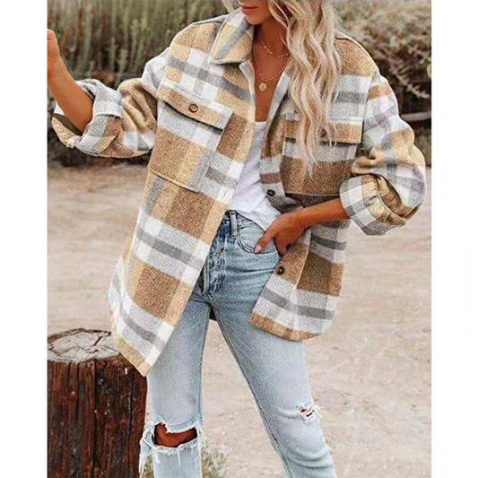 Wool Blend Oversized Plaid Jacket 