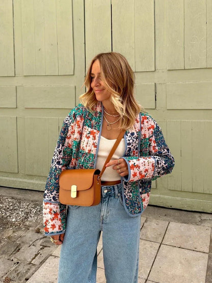 Women's loose vintage retro print jacket