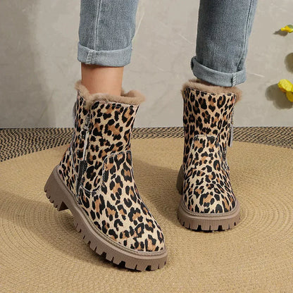 Women's leopard print winter side zipper boots