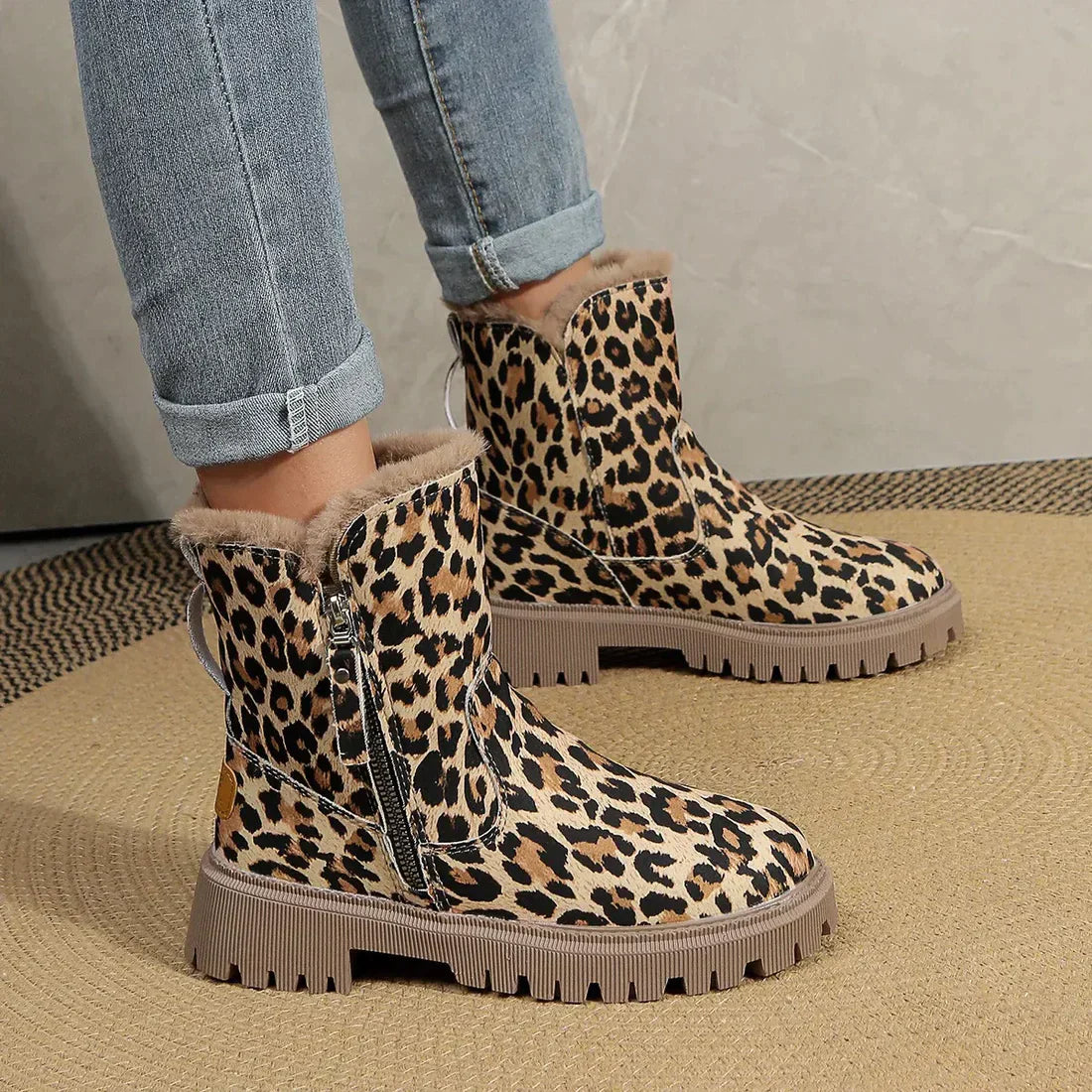 Women's winter leopard print thickened velvet snow boots