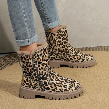 Women's leopard print winter side zipper boots