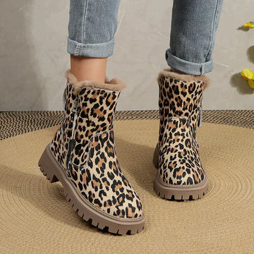 Women's winter leopard print thickened velvet snow boots