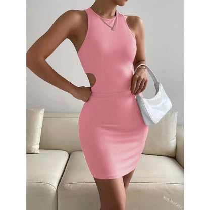 Women's Bodycon Dress - Sleeveless Halter Neck - Cutout Detail - Stretch Fit