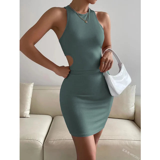 Stretch Fit Sleeveless Halter Bodycon Dress