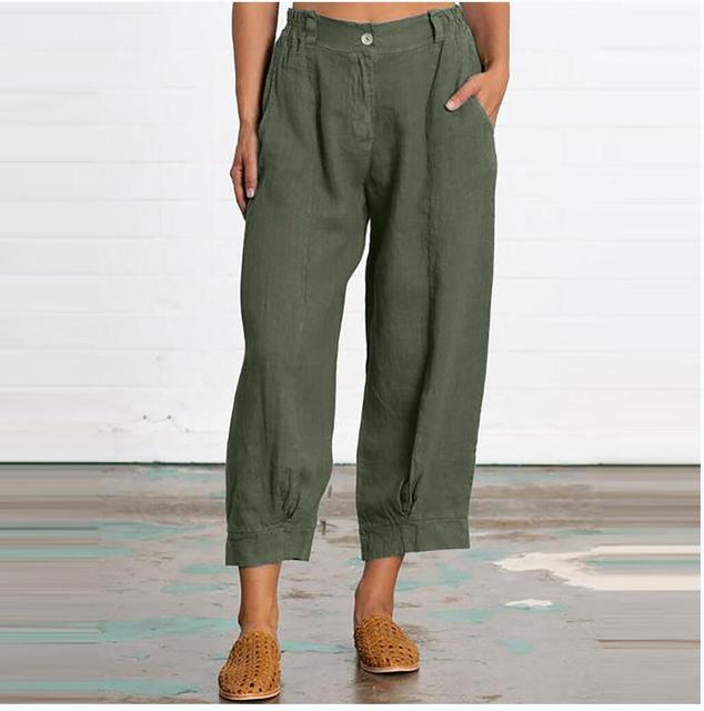 Women’s Wide-Leg Pants - Linen Blend - Pleated Front - Button Waist - Casual Fit