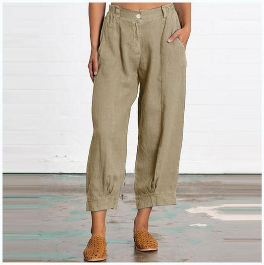 Linen Blend Pleated Wide-Leg Pants