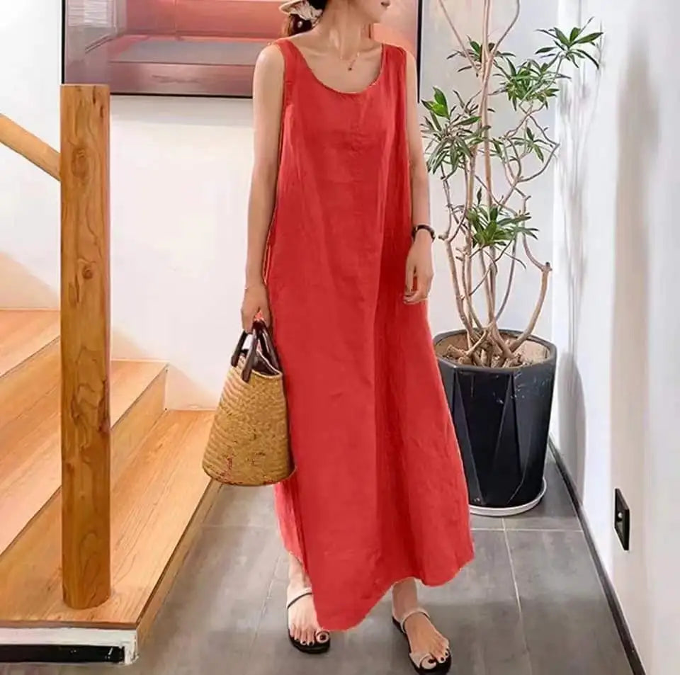 Women's Maxi Dress - Sleeveless Loose Fit - Lightweight Casual Wear