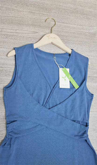 Women's Sleeveless Dress - V-Neck Wrap Style - Fitted Waist A-Line Knee Length