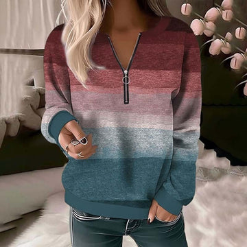 Women's color block stripe half zip sweatshirt