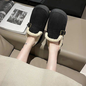 Women's fur flat-soled casual cotton shoes