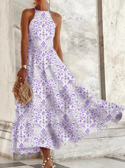 Women’s Maxi Dress – Halter Neck – A-line Fit – Breathable Blend – Printed Design
