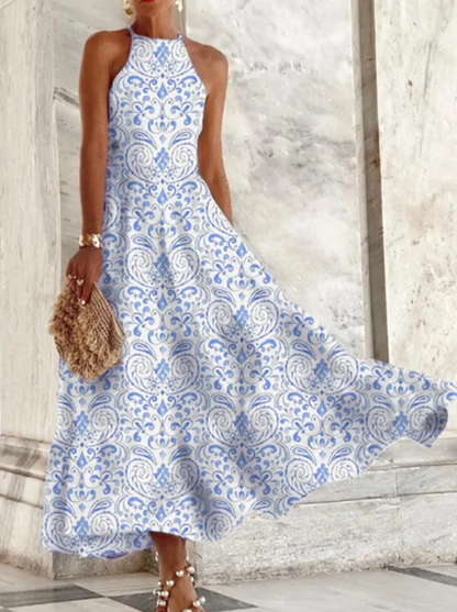 Women’s Maxi Dress – Halter Neck – A-line Fit – Breathable Blend – Printed Design