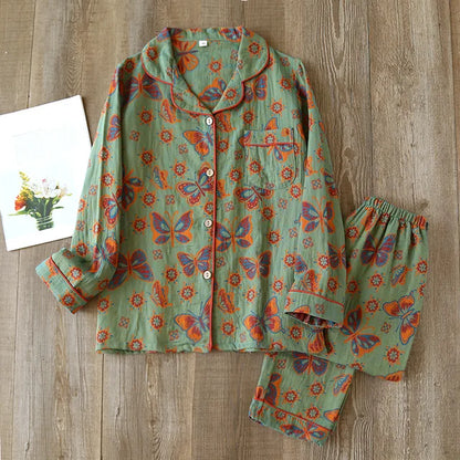 Women's retro woven printed pajamas set