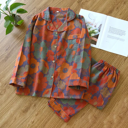 Women's retro woven printed pajamas set