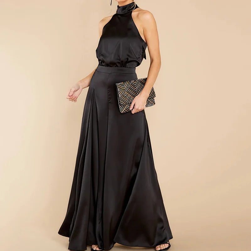 Women's Halter Jumpsuit - Sleeveless Wide-Leg - Elegant High Waist Flattering Fit