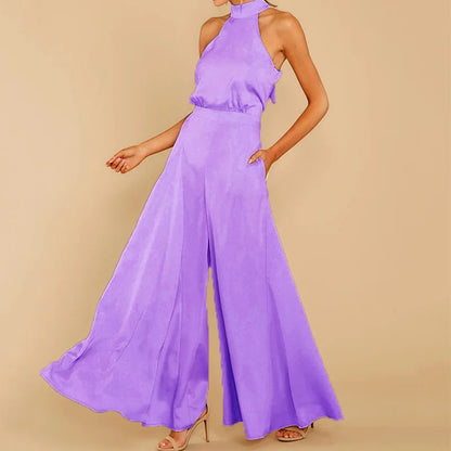 Women's Halter Jumpsuit - Sleeveless Wide-Leg - Elegant High Waist Flattering Fit