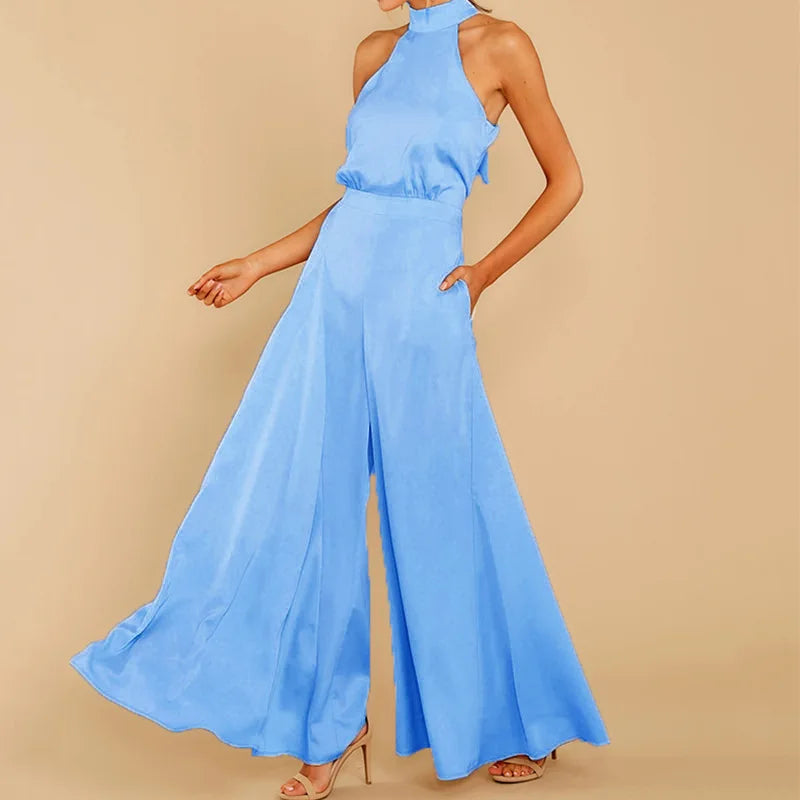 Women's Halter Jumpsuit - Sleeveless Wide-Leg - Elegant High Waist Flattering Fit