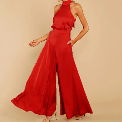 Women's Halter Jumpsuit - Sleeveless Wide-Leg - Elegant High Waist Flattering Fit