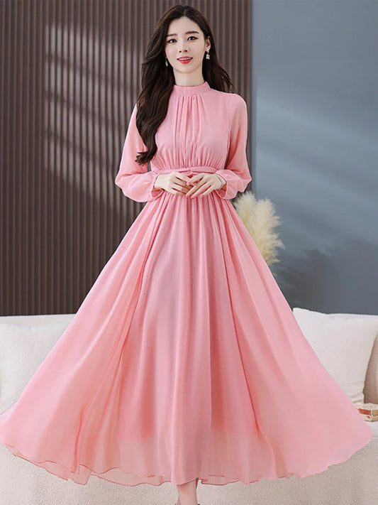 Chiffon Long Sleeve Boho Maxi Dress