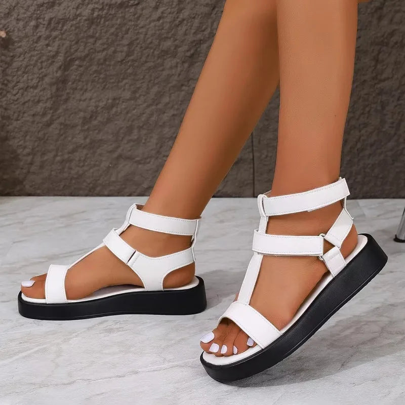 Women’s Gladiator Sandals - Open Toe - Flat Sole - Adjustable Straps Stylish Comfort