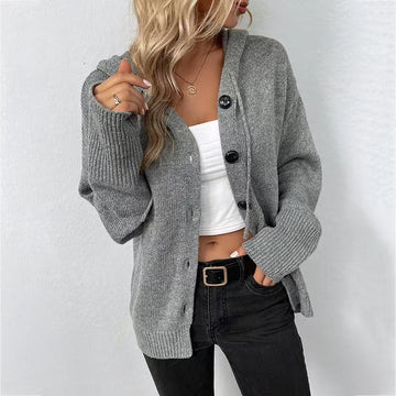 Women's knitted cardigan with hood