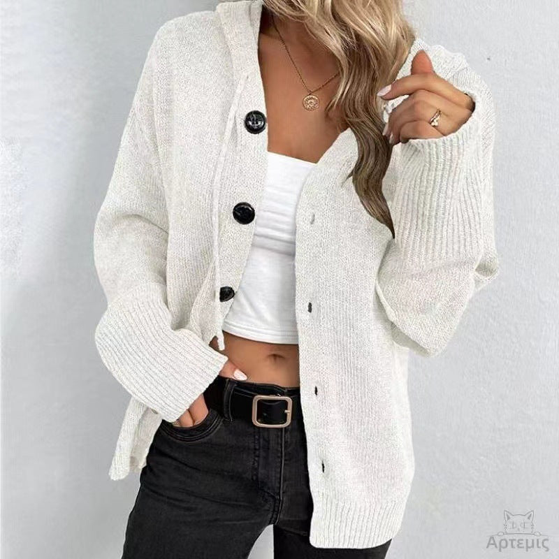 Women's knitted cardigan with hood