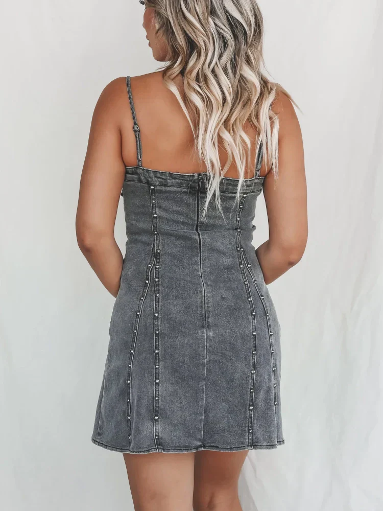 Fitted Spaghetti Strap Denim Mini Dress