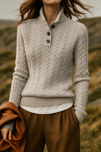 Women’s Sweater - Wool Blend - Relaxed Fit - Funnel Neck - Cable Knit