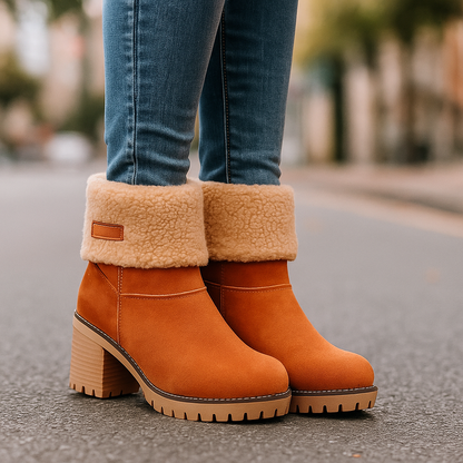 Sienna Ankle Boots | Fur Trim Block Heel Ankle Boots