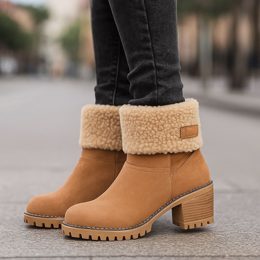 Sienna Ankle Boots | Fur Trim Block Heel Ankle Boots