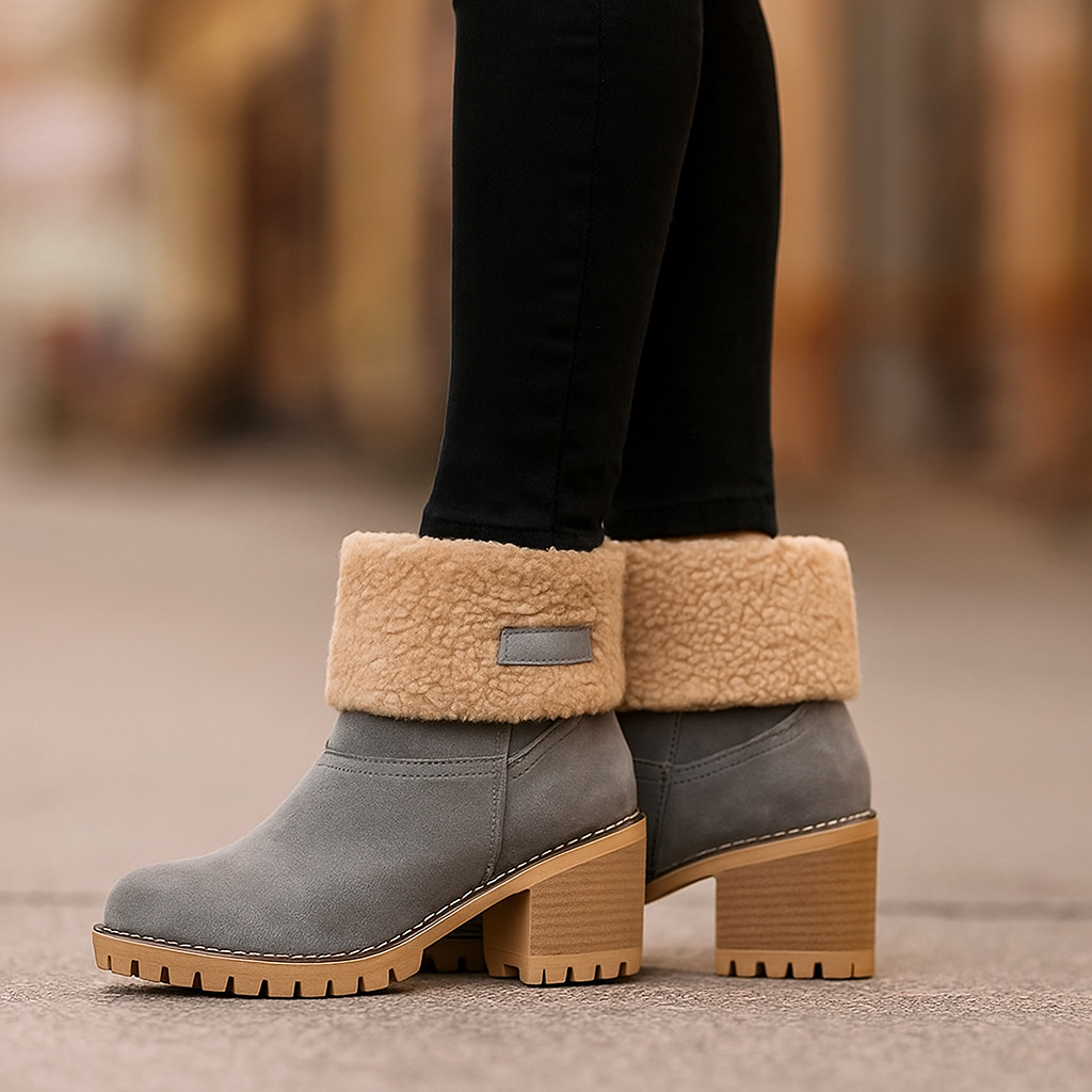 Sienna Ankle Boots | Fur Trim Block Heel Ankle Boots