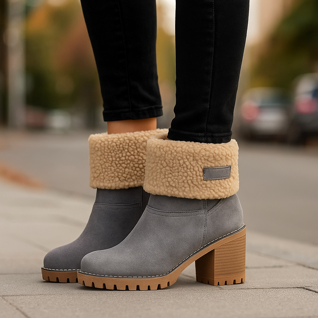 Sienna Ankle Boots | Fur Trim Block Heel Ankle Boots