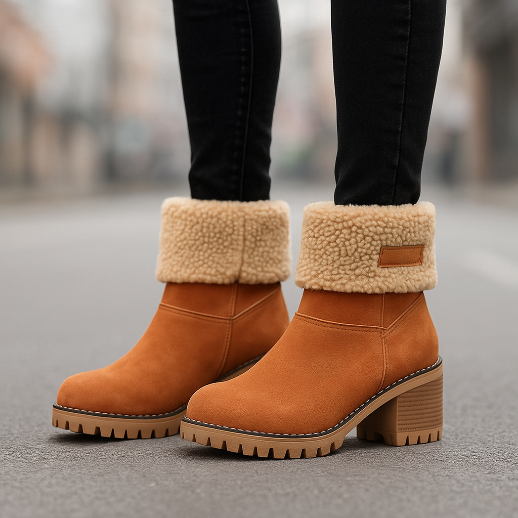 Sienna Ankle Boots | Fur Trim Block Heel Ankle Boots