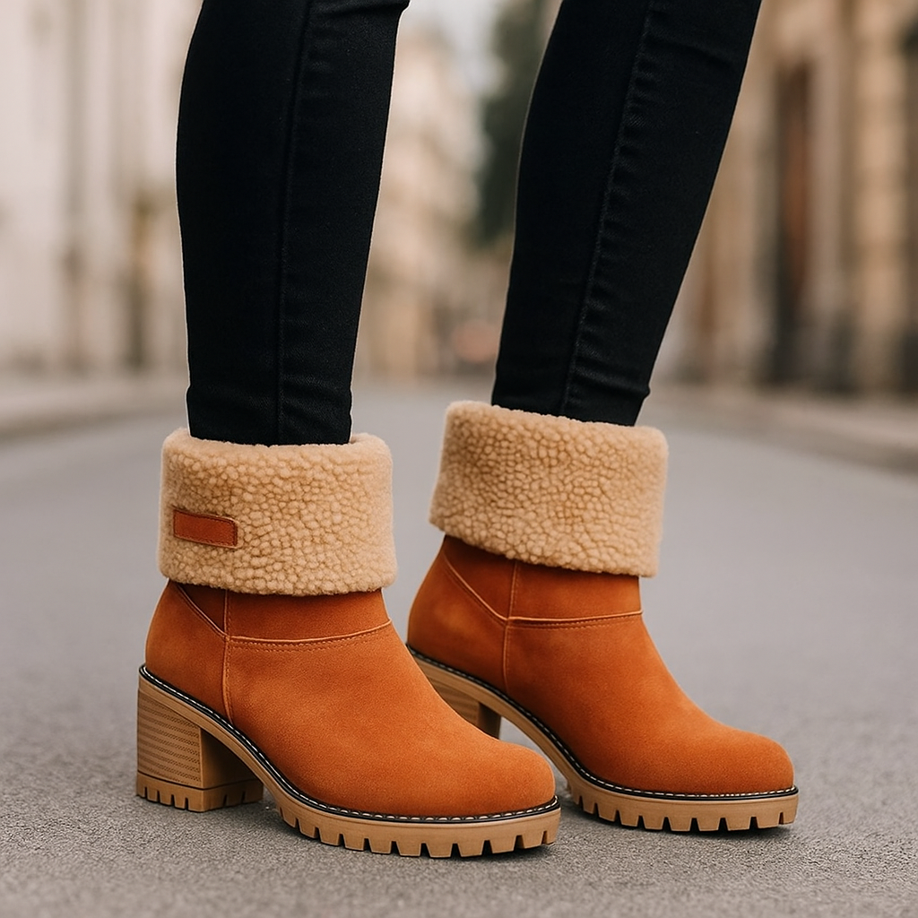 Sienna Ankle Boots | Fur Trim Block Heel Ankle Boots