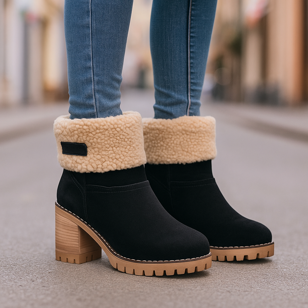Sienna Ankle Boots | Fur Trim Block Heel Ankle Boots