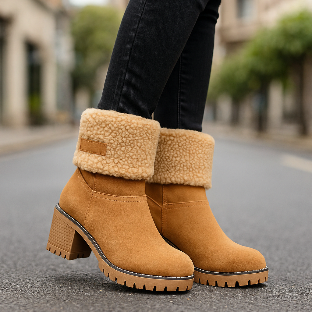 Sienna Ankle Boots | Fur Trim Block Heel Ankle Boots