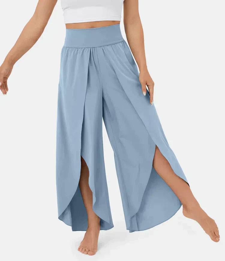 Women's high waist asymmetrical hem trousers