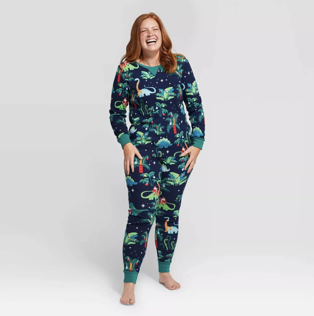 Family matching Christmas dinosaur pajama set with pet outfit