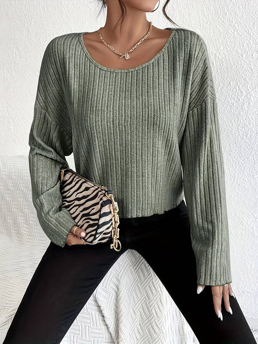 Ribbed Crew Neck Stylish Top