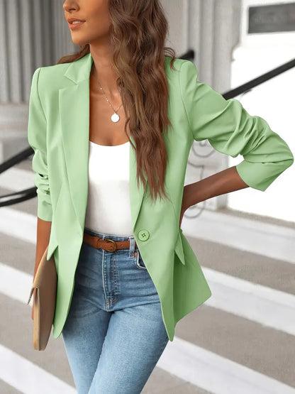 Women's solid lapel blazer jacket with pockets