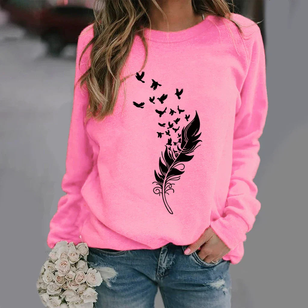 Feather Print Relaxed Fit Cotton Blend Sweatshirt 